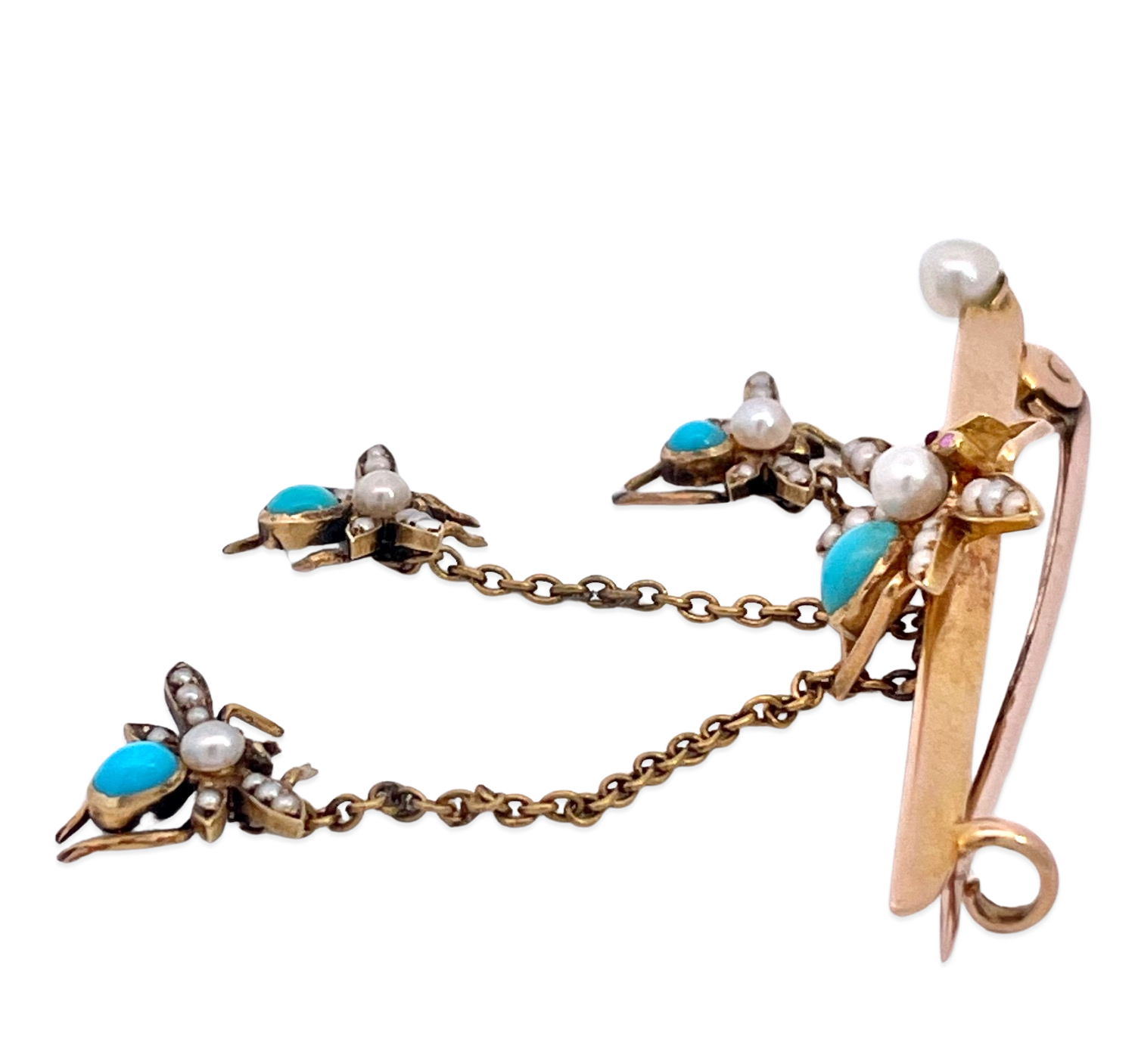 Gold and Turquoise Fly Brooch 14K