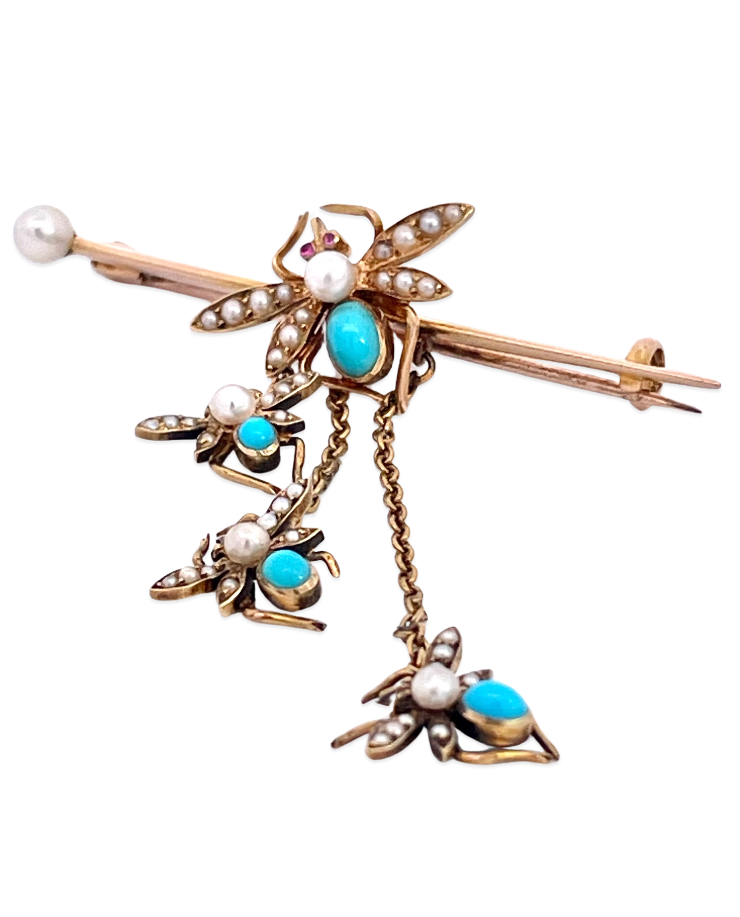 14K Gold Fly Brooch with Ruby Eyes