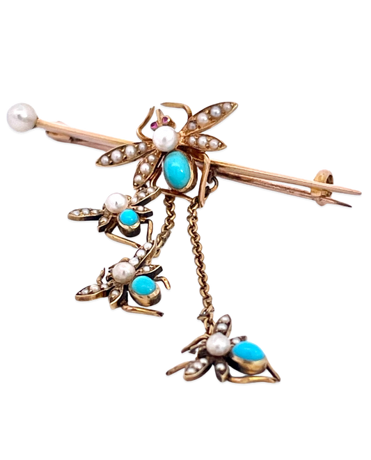 14K Gold Fly Brooch with Ruby Eyes