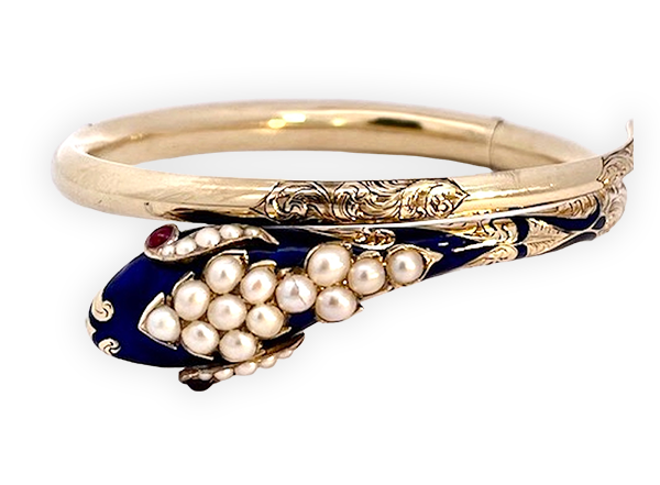 14K Cobalt Blue Enamel Snake Bracelet with Pearls – Cris Notti 14K Cobalt Blue Enamel Snake Bracelet with Pearls – Cris Notti