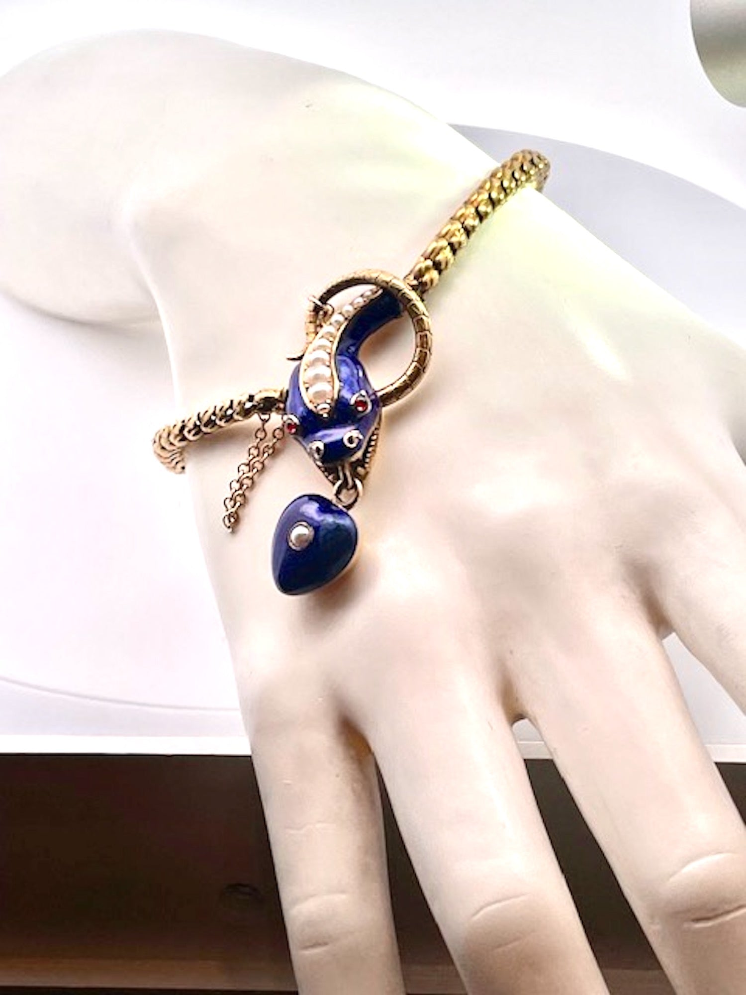 Victorian Snake Bracelet with Enamel Heart Charm