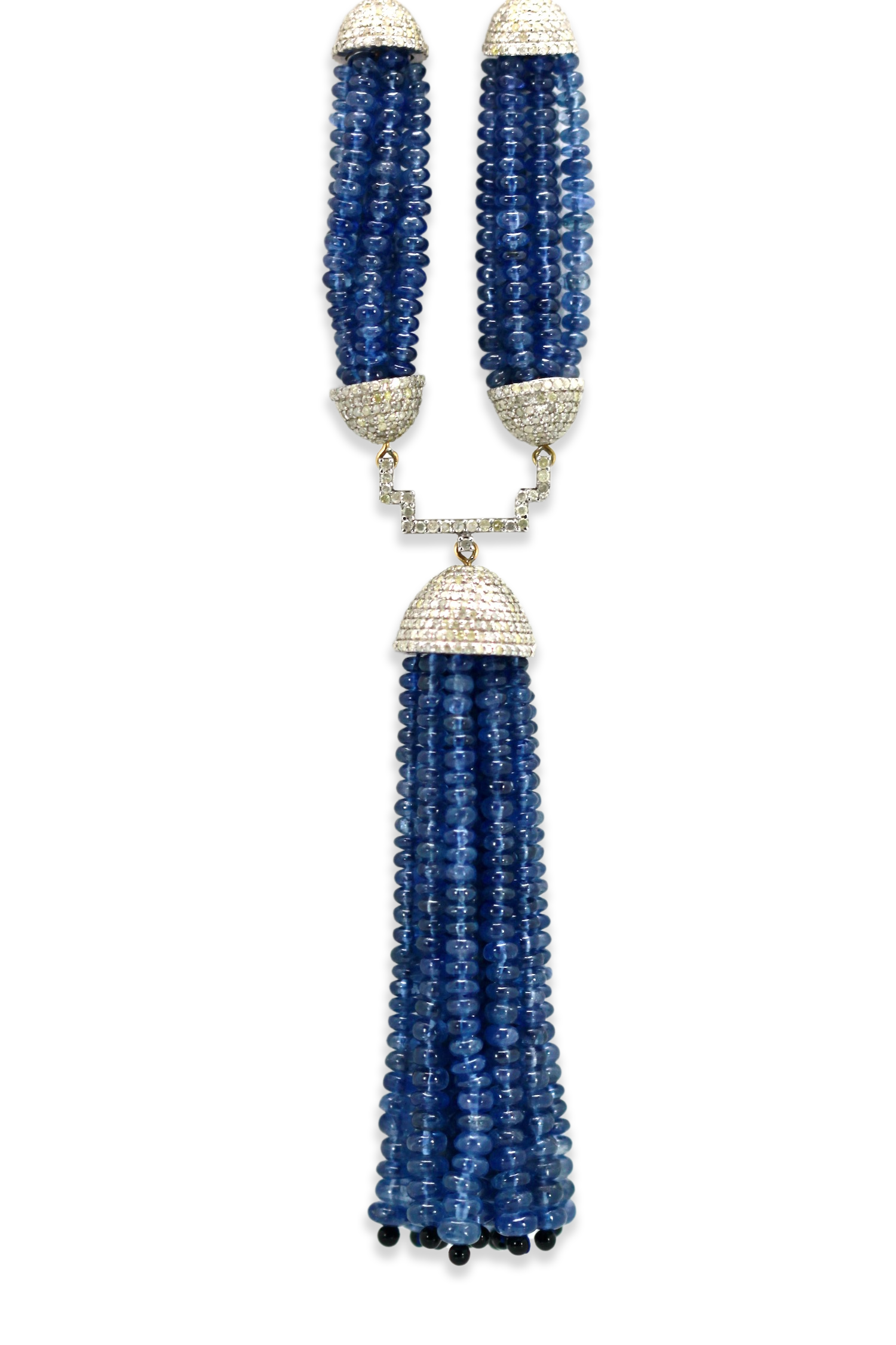 Sapphire bead necklace with tassels