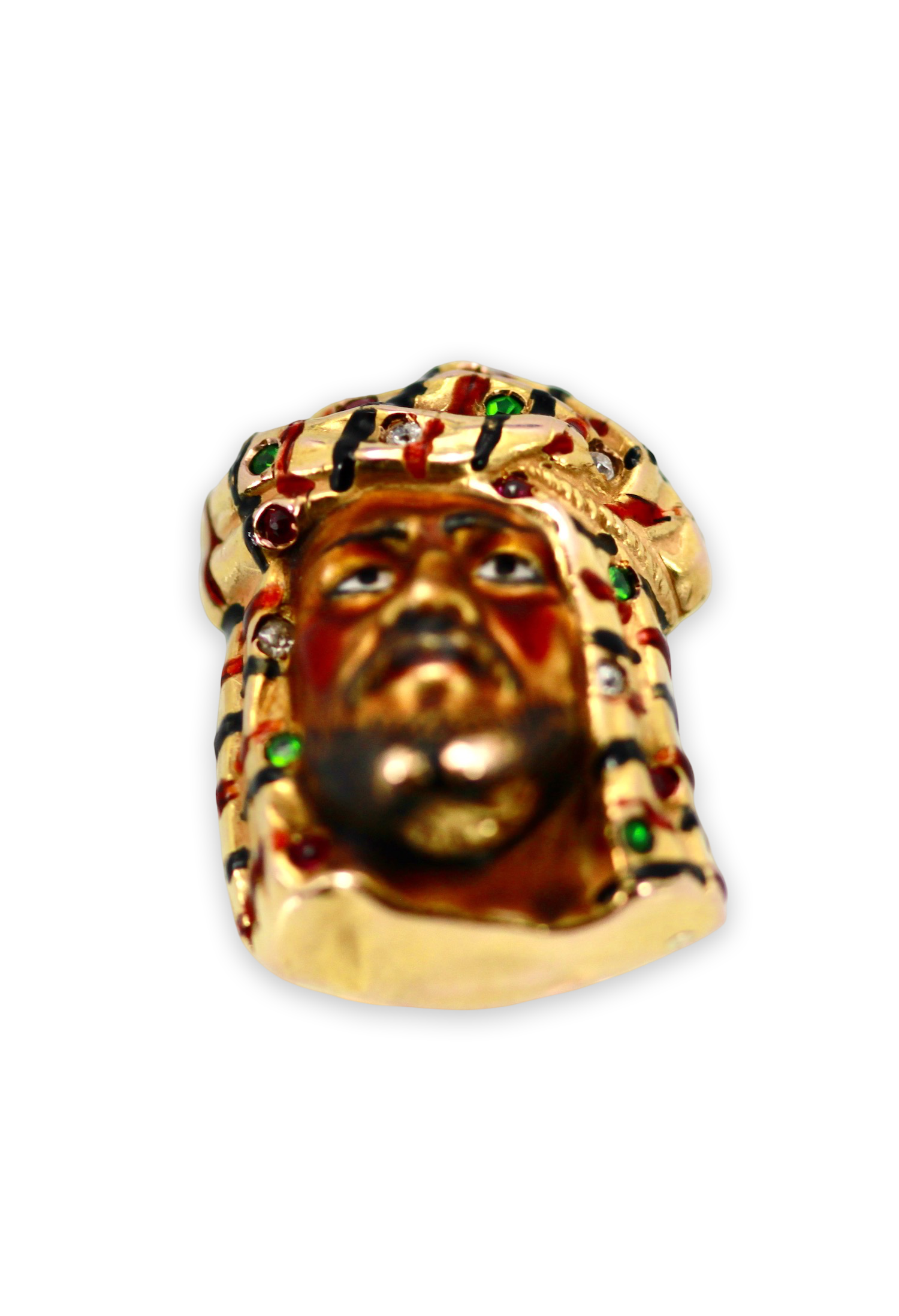 Egyptian man enamel ring, 14K