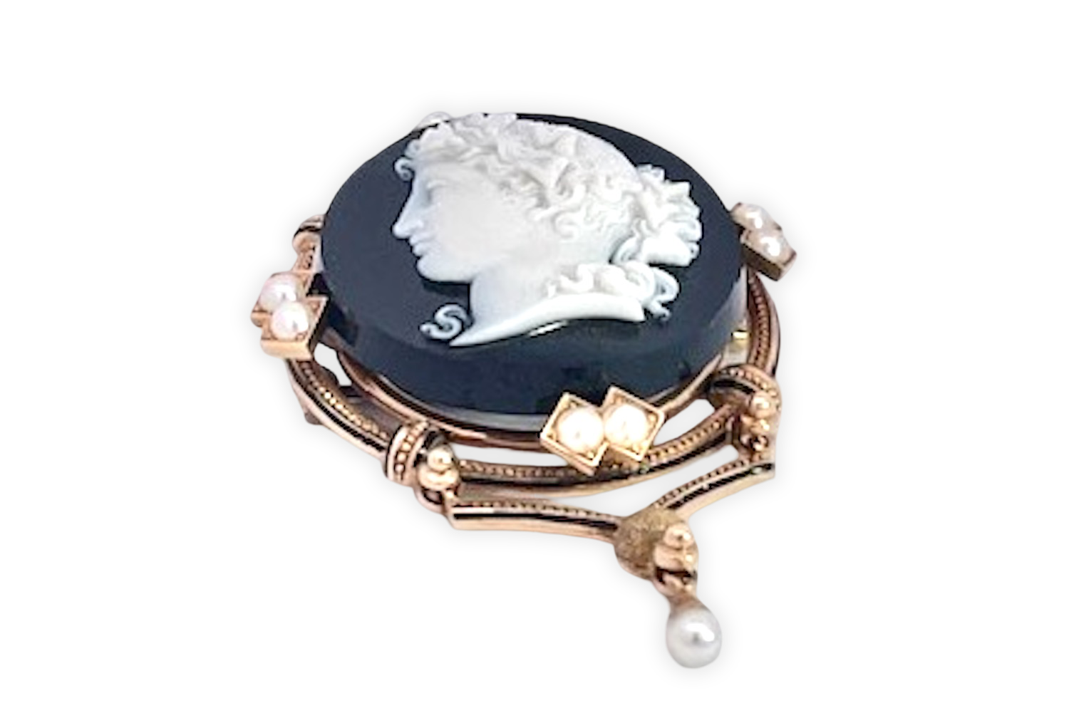 14K Sardonyx Cameo Brooch & Earrings