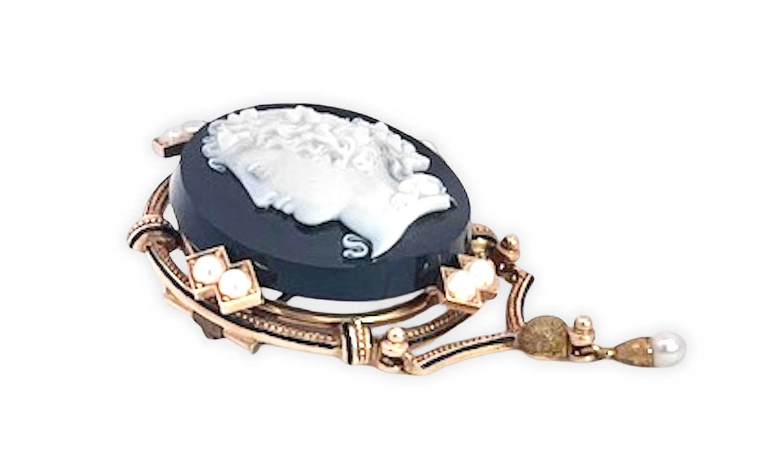 14K Sardonyx Cameo Brooch & Earrings