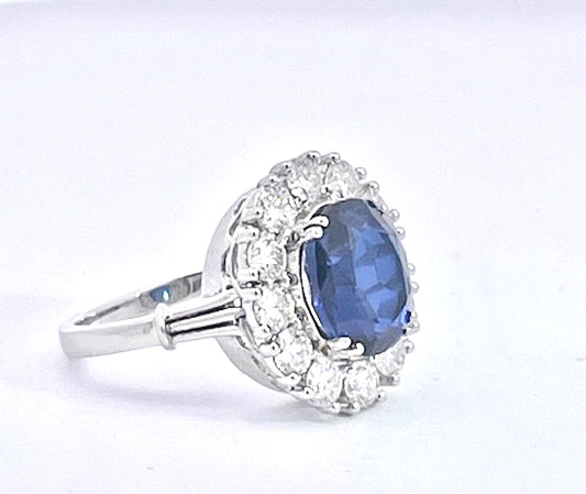 18K White Gold Deep Blue Sapphire Ring