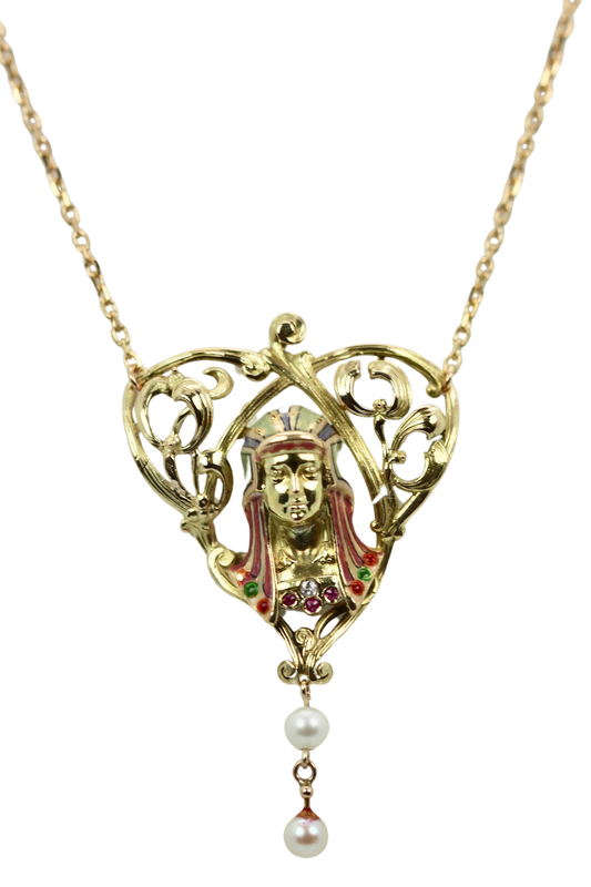 Art Nouveau Egyptian Revival Enamel Necklace