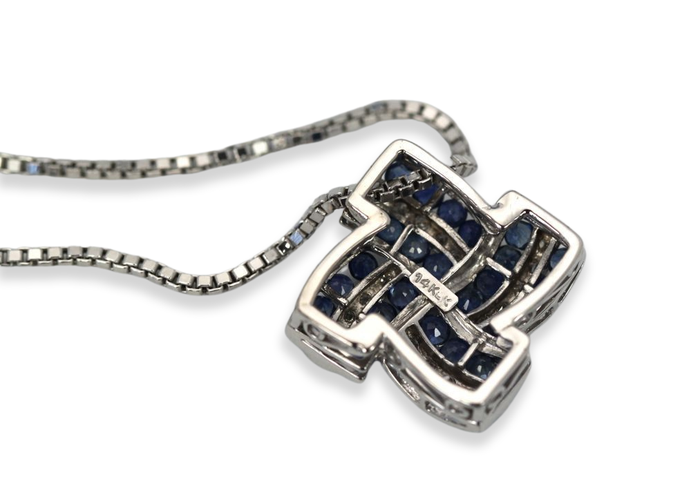 Deco Style 14K Diamond & Sapphire Geometric Necklace
