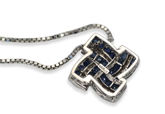 Deco Style 14K Diamond & Sapphire Geometric Necklace