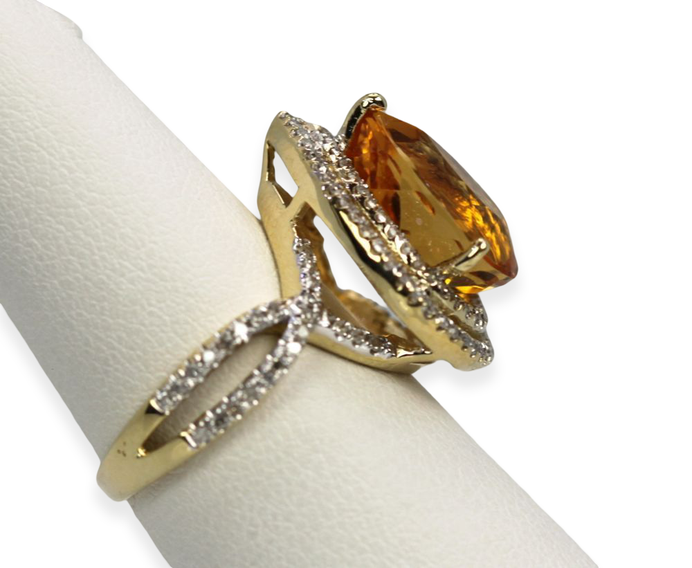 Citrine Pear Ring With Double Diamond Surround