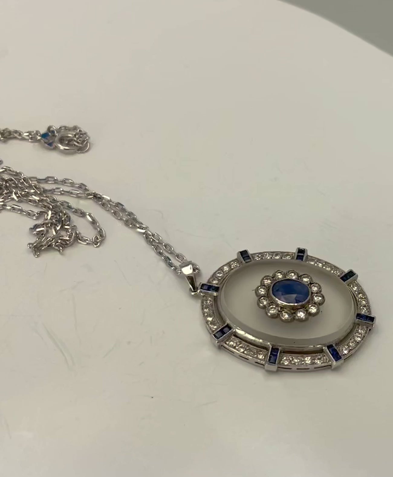 Rock Crystal Pendant Sapphire Diamonds 18K