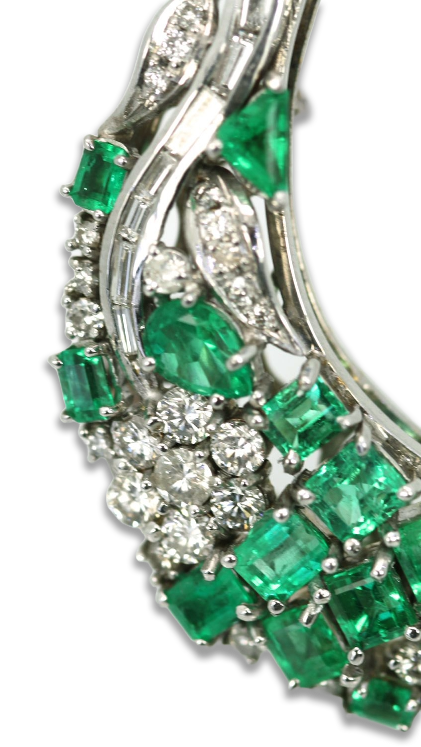 Emerald Diamond Crescent Brooch