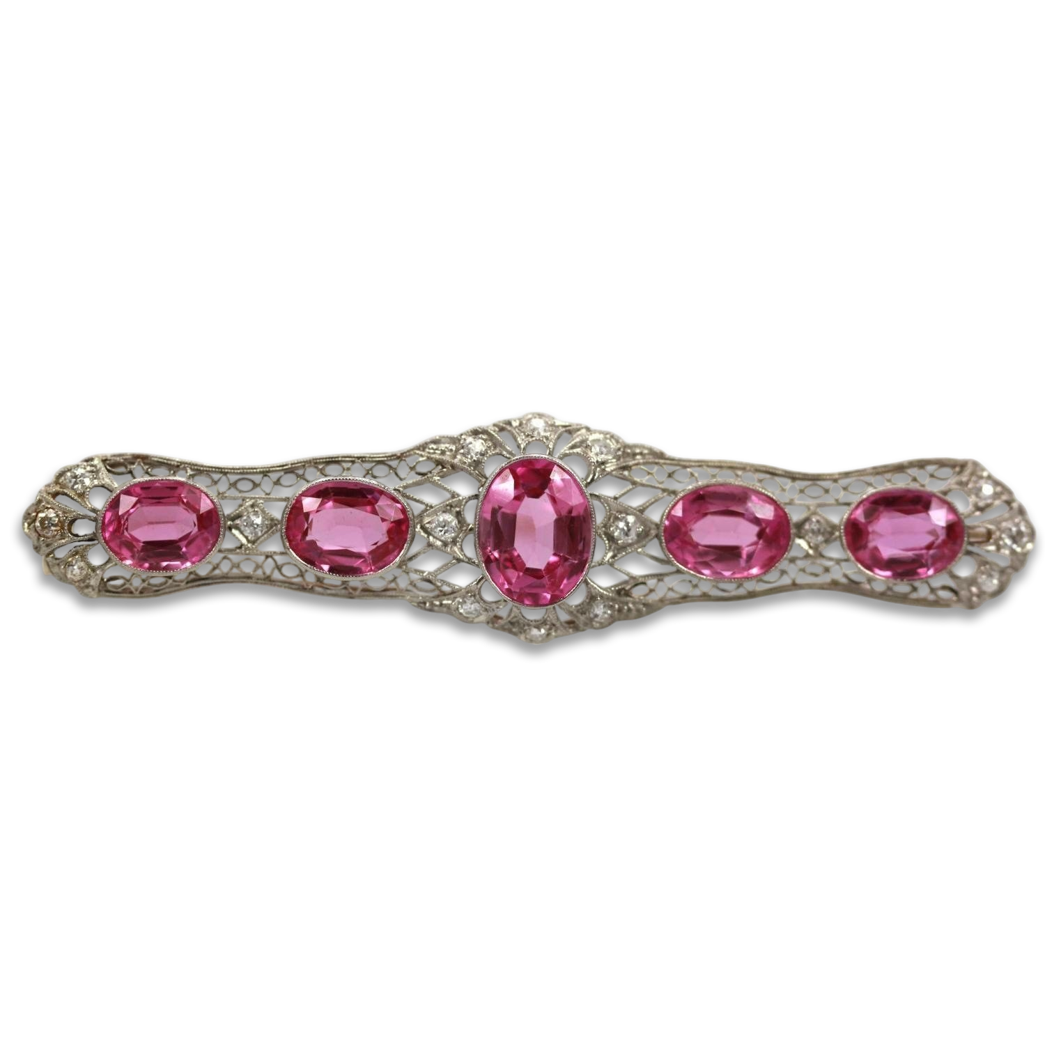Pink Sapphire And Platinum Deco Brooch With Diamonds