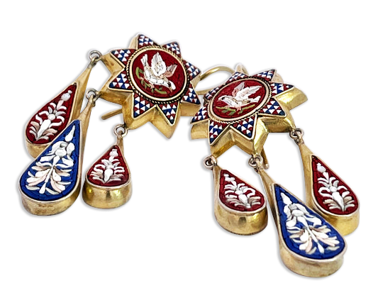 Antique Micro Mosaic Drop Earrings 1880’s