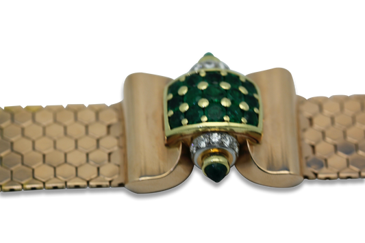 Retro Diamond Emerald Covered Wristwatch