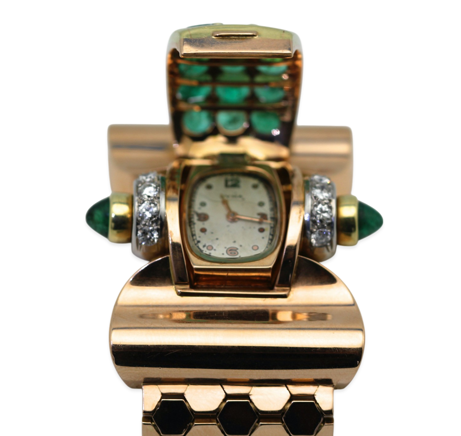 Retro Diamond Emerald Covered Wristwatch