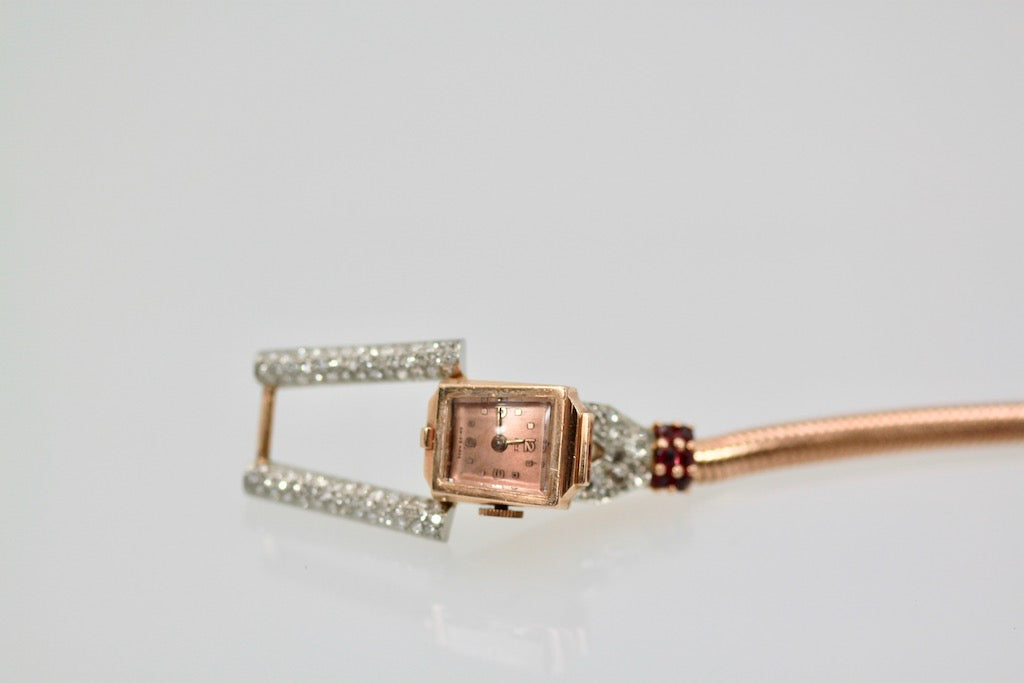 Retro 14 Karat Ruby Diamond Watch