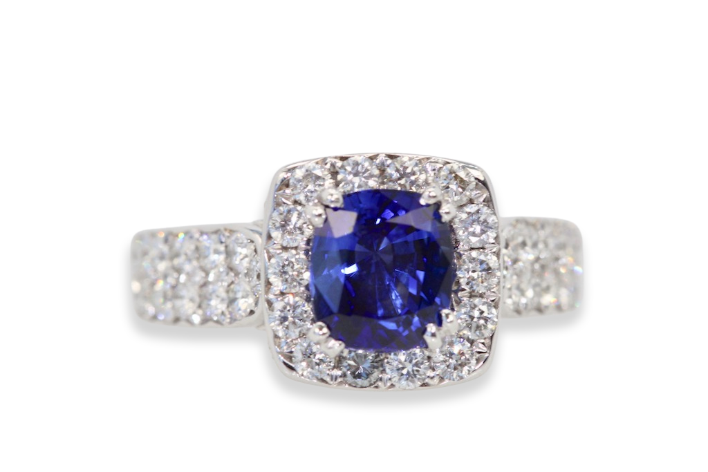 Burma Sapphire Ring with Diamond Surround 18k