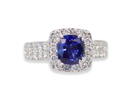 Burma Sapphire Ring with Diamond Surround 18k