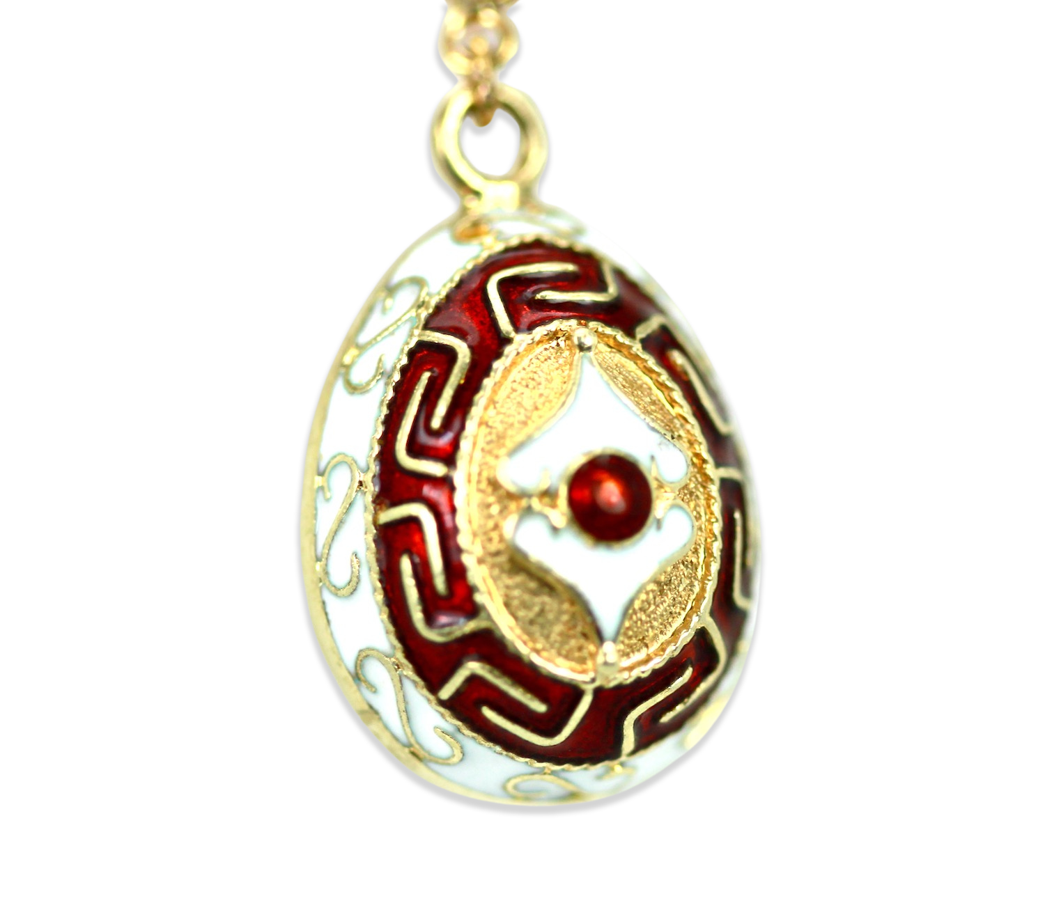 Navy Red Turquoise Enamel Eggs Necklace