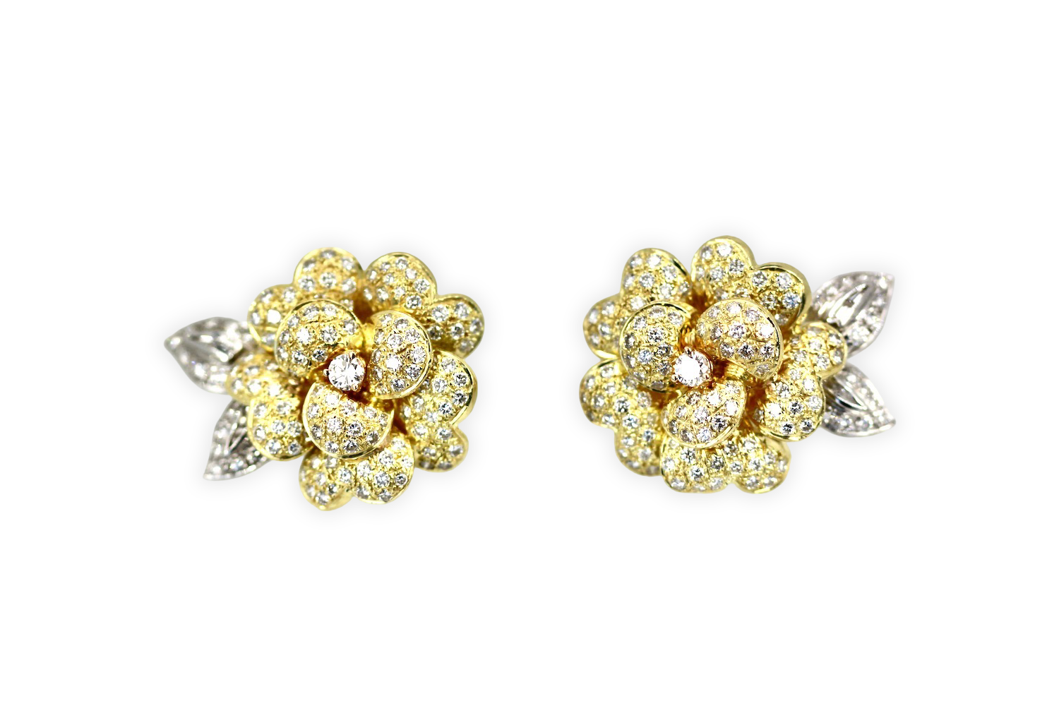 Floral diamond earrings, 14K
