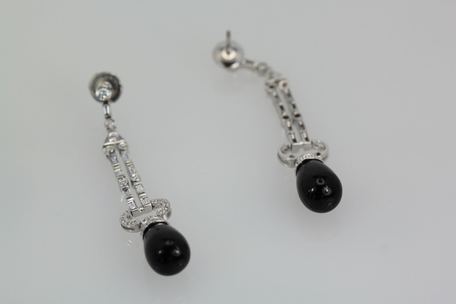 Onyx Diamond Long Earrings 18K