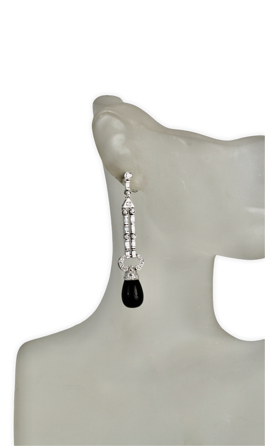 Onyx Diamond Long Earrings 18K