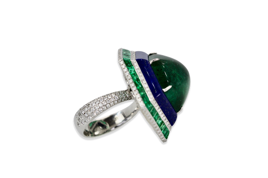 Emerald Lapis Diamond Ring 18K