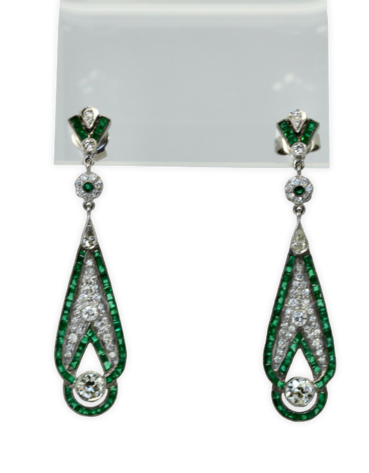 Emerald Diamond Pendant Earrings 