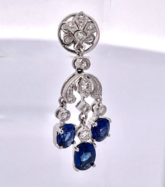 Blue sapphire and diamond tassel earrings