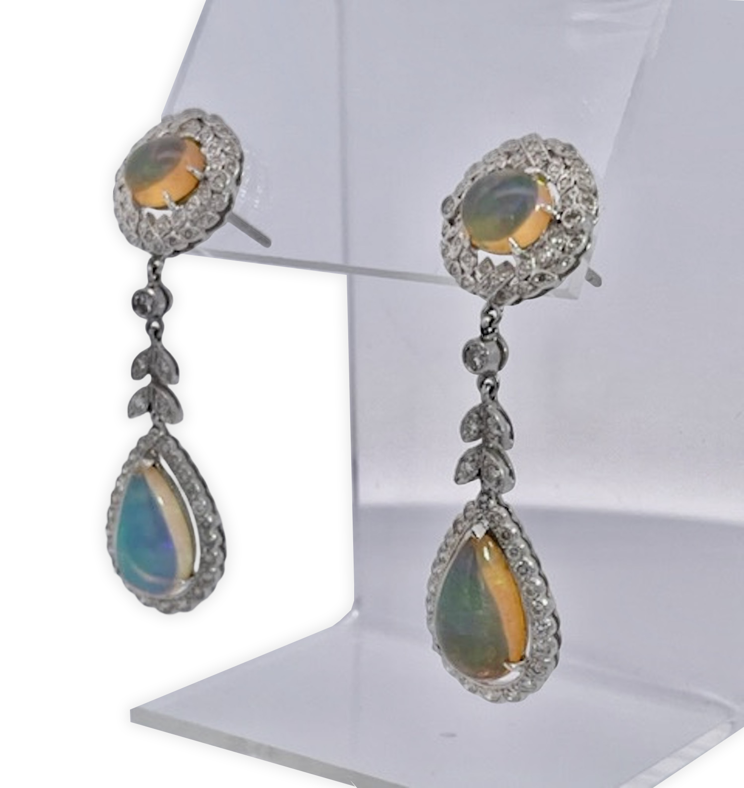 Jelly Opal and Diamond drop earrings