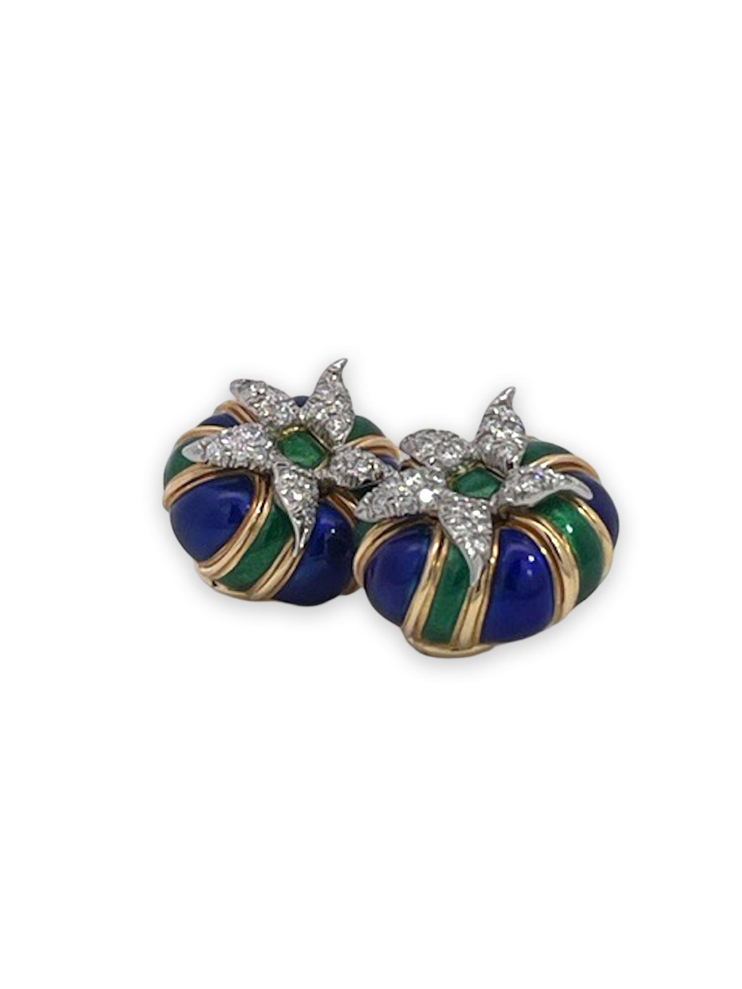 Tiffany 18K diamond enamel earrings
