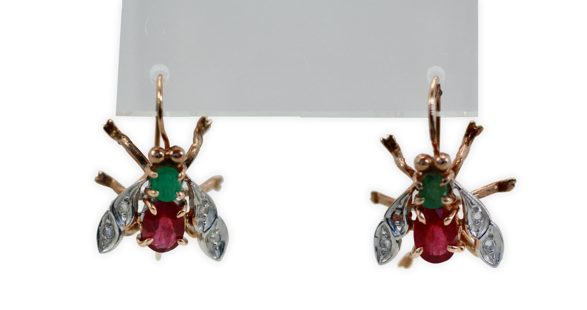 Gemstone fly motif earrings