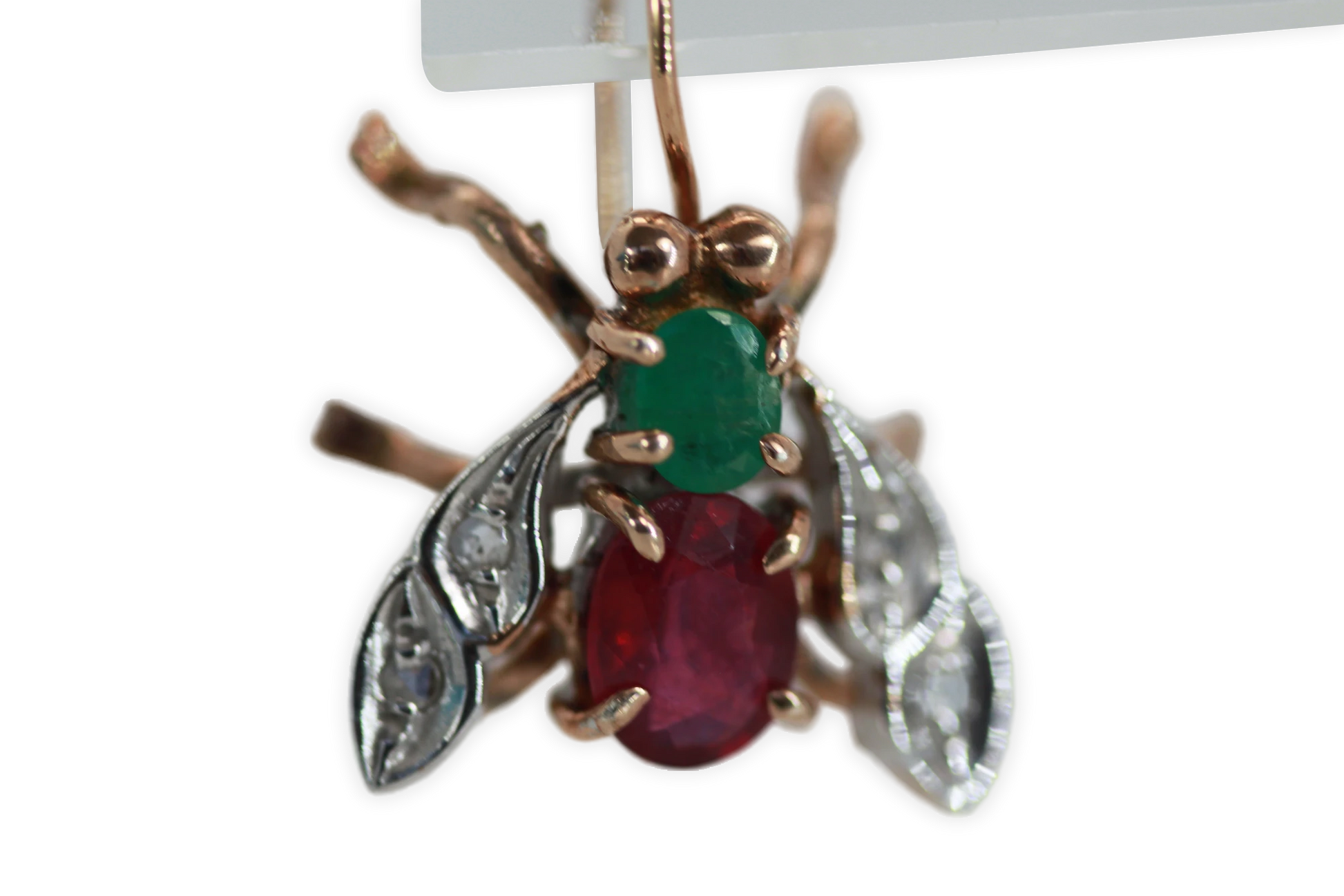 Gemstone fly motif earrings