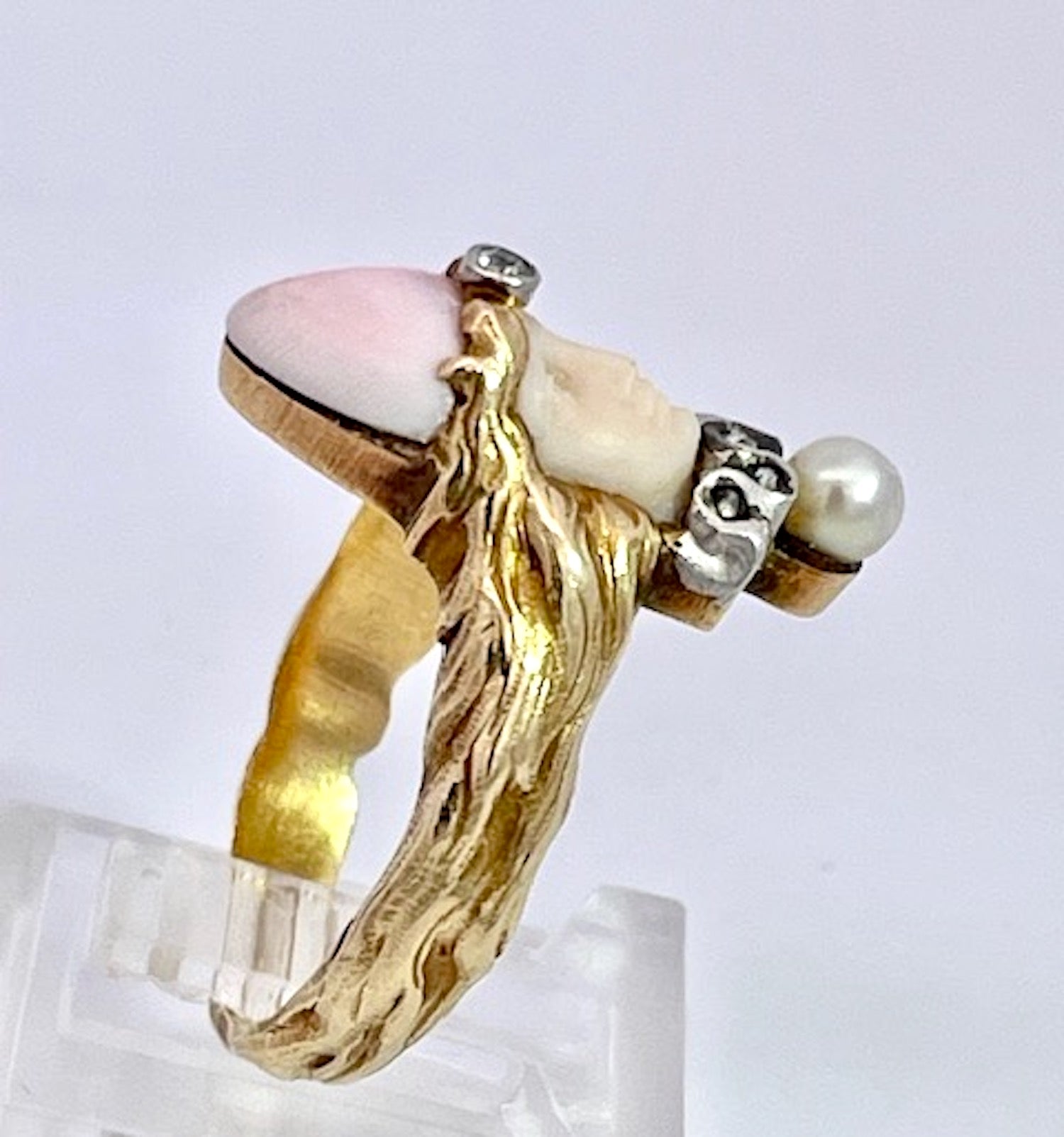 Art Nouveau Ring with Lady’s Face in Coral