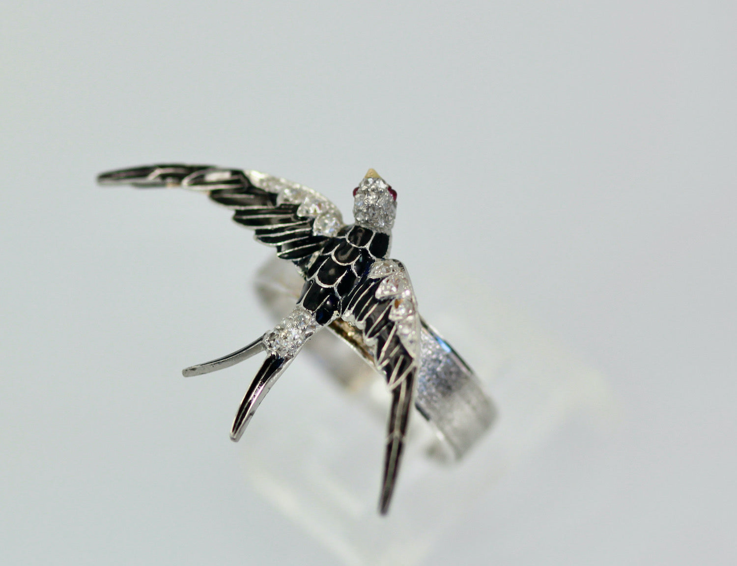 Antique Victorian Enamel Swallow Ring