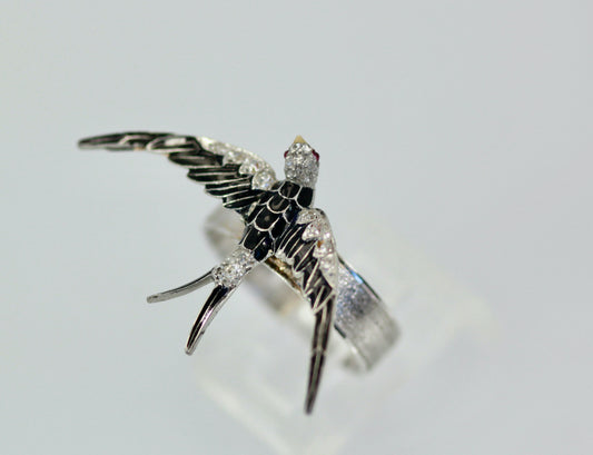 Antique Victorian Enamel Swallow Ring