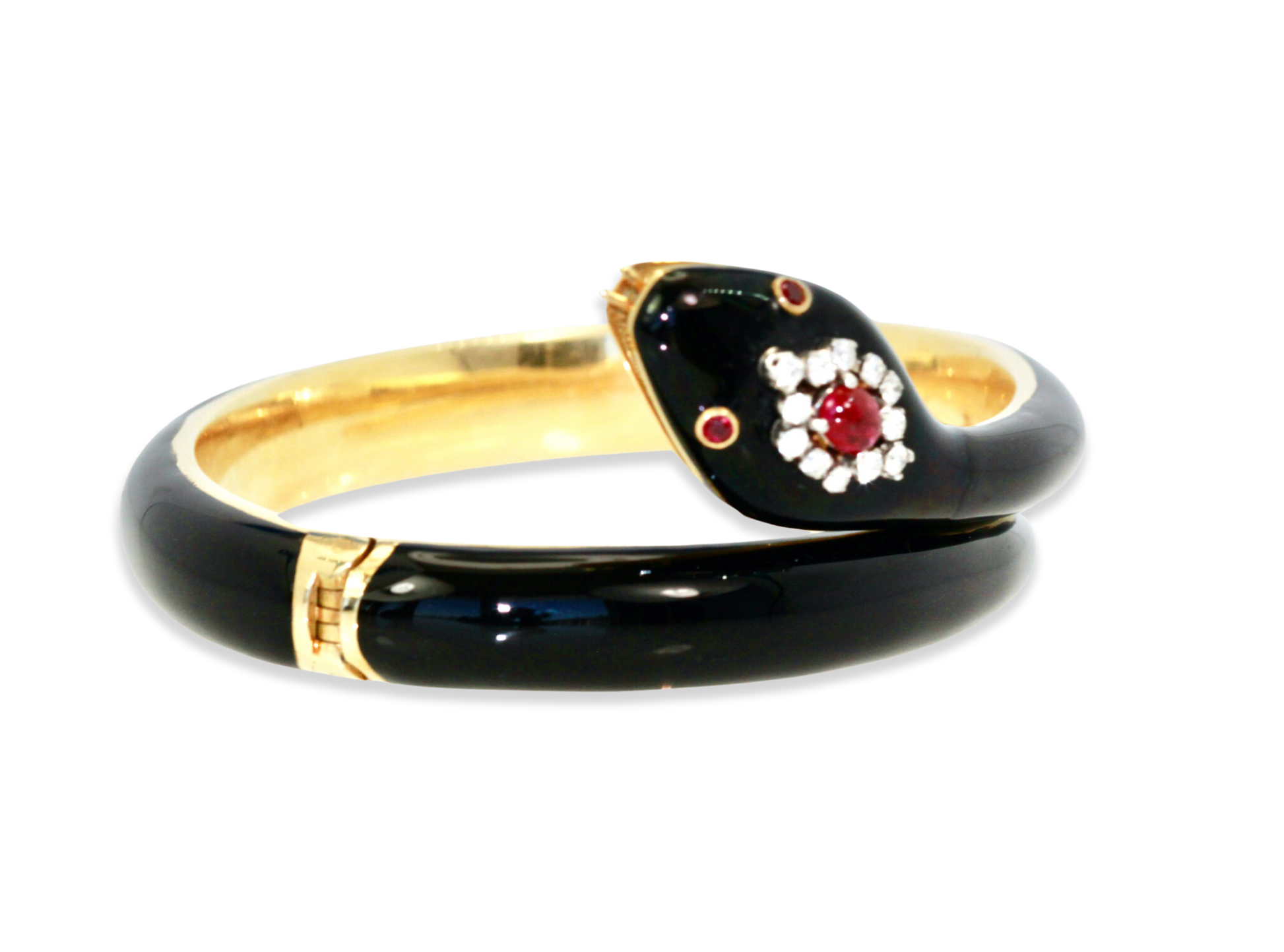 Black Enamel Snake Bracelet 18K Ruby Head