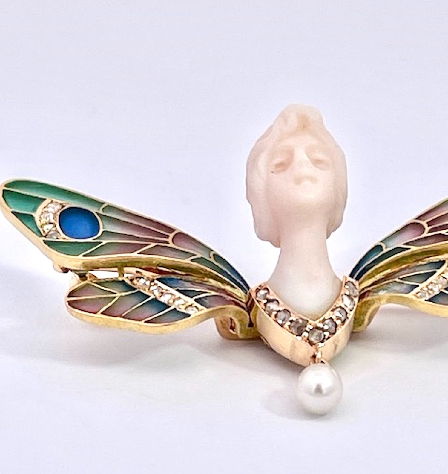 Plique-à-Jour Chalcedony Brooch