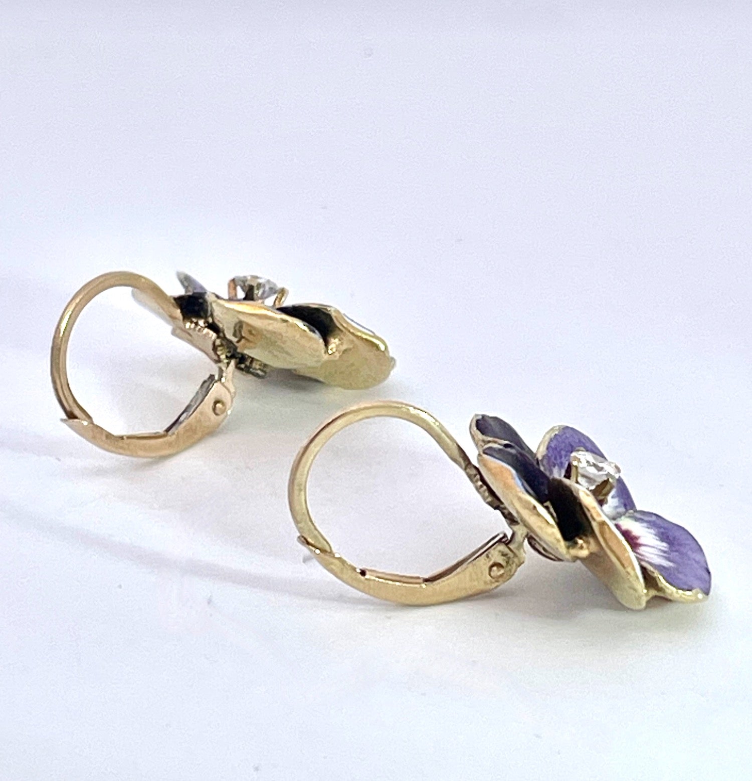 14K Gold Floral Enamel Earrings