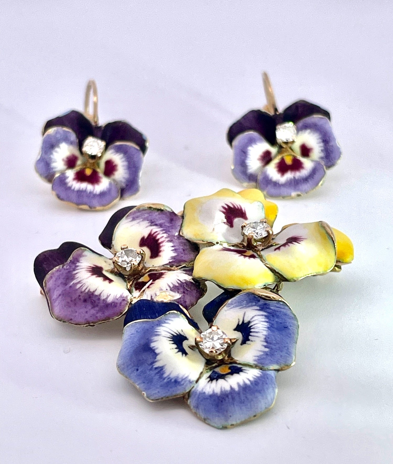 Enamel Earrings with Diamond Center
