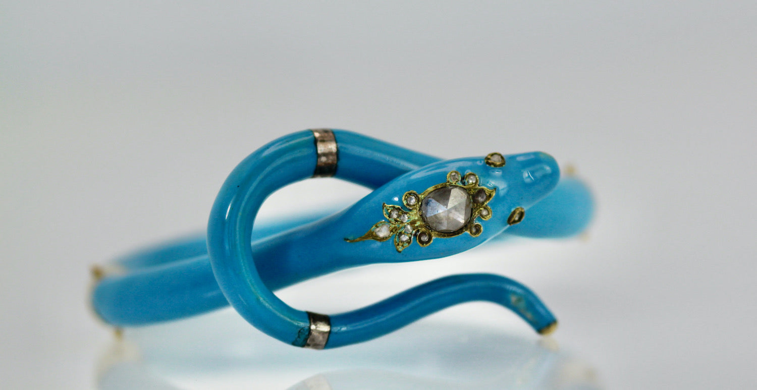 Victorian Diamond Enamel Snake Bracelet