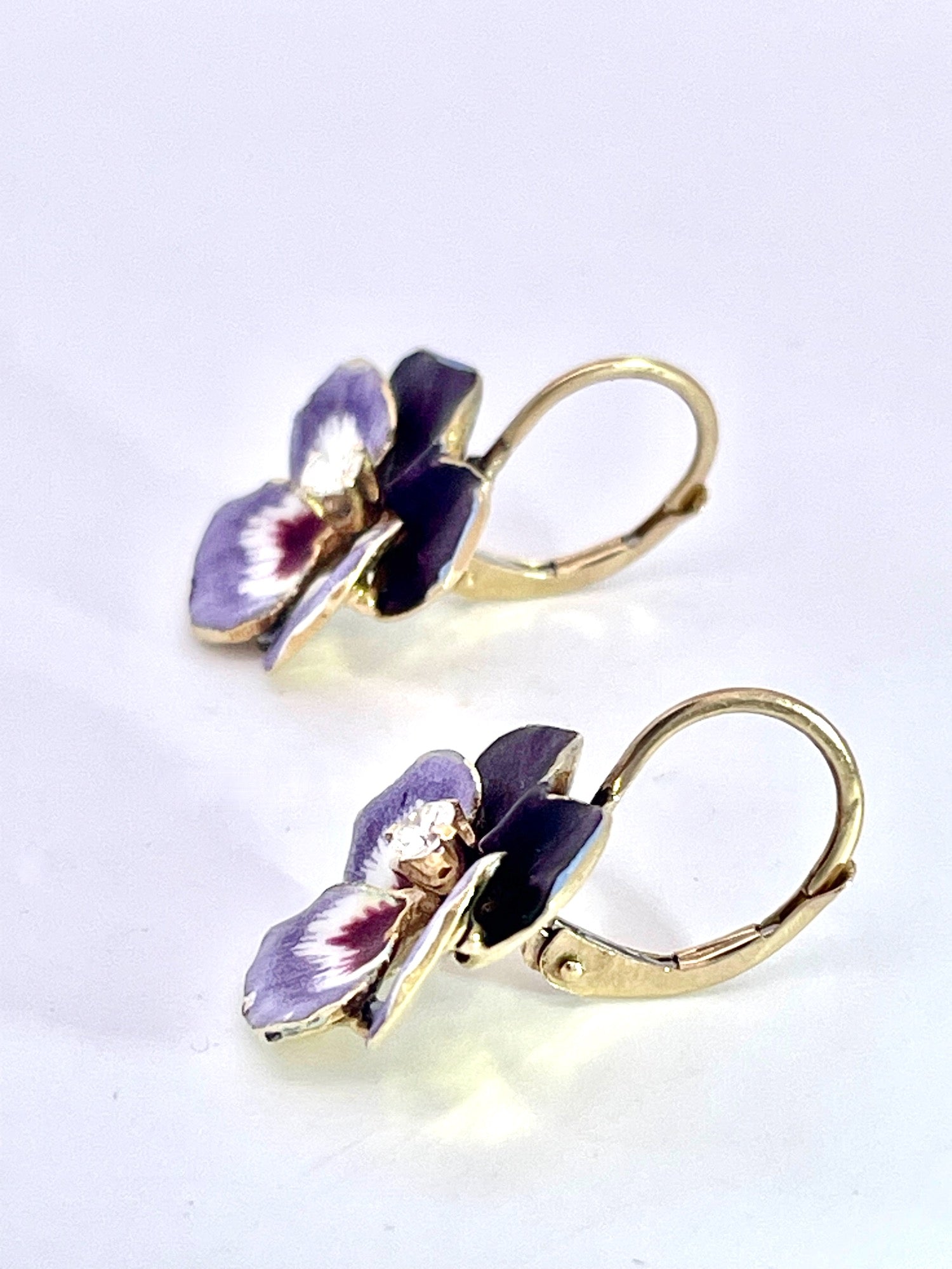 Victorian Enamel Pansy Earrings