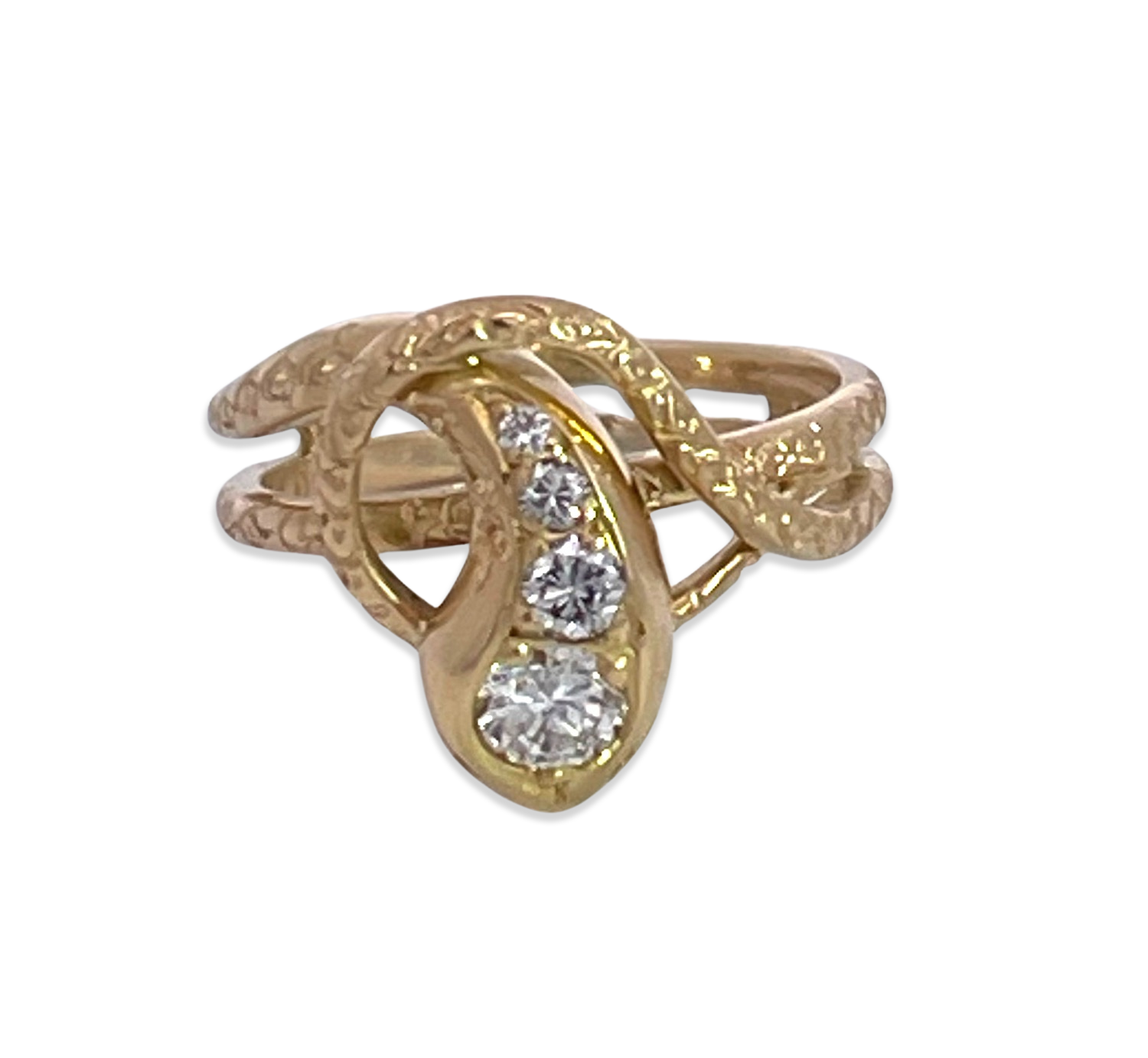 18K Gold Snake Ring with Diamond Head