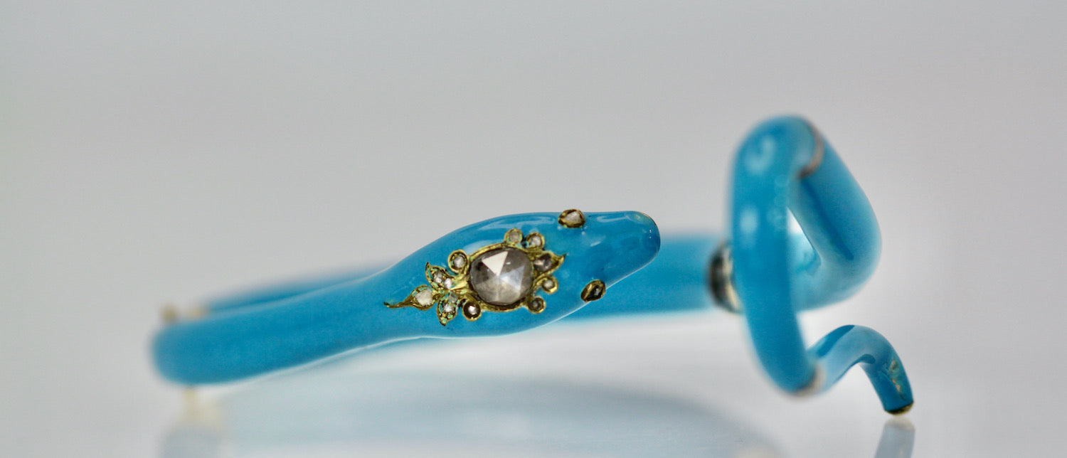 Victorian Diamond Enamel Snake Bracelet