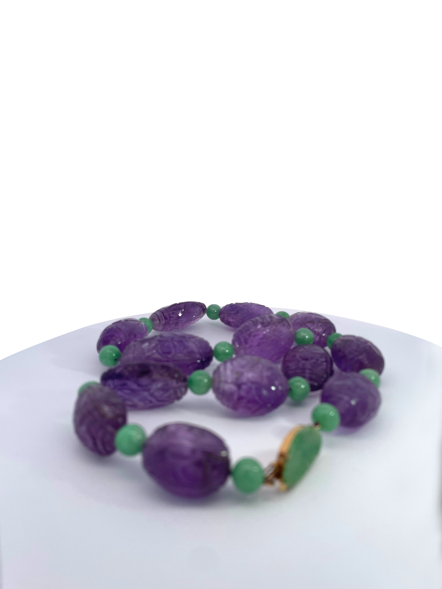 Vintage Carved Amethyst Jade Necklace
