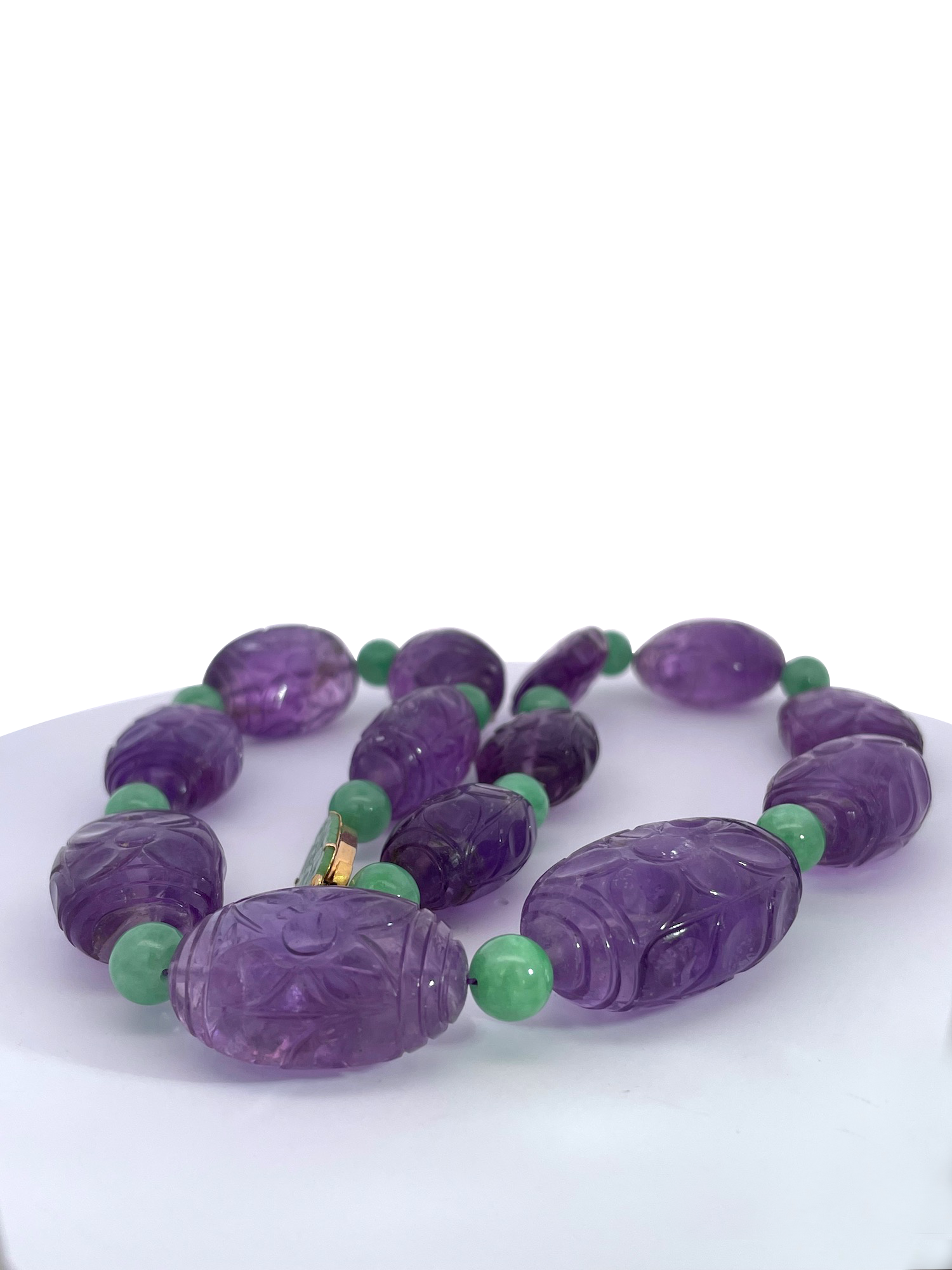 Vintage Carved Amethyst Jade Necklace