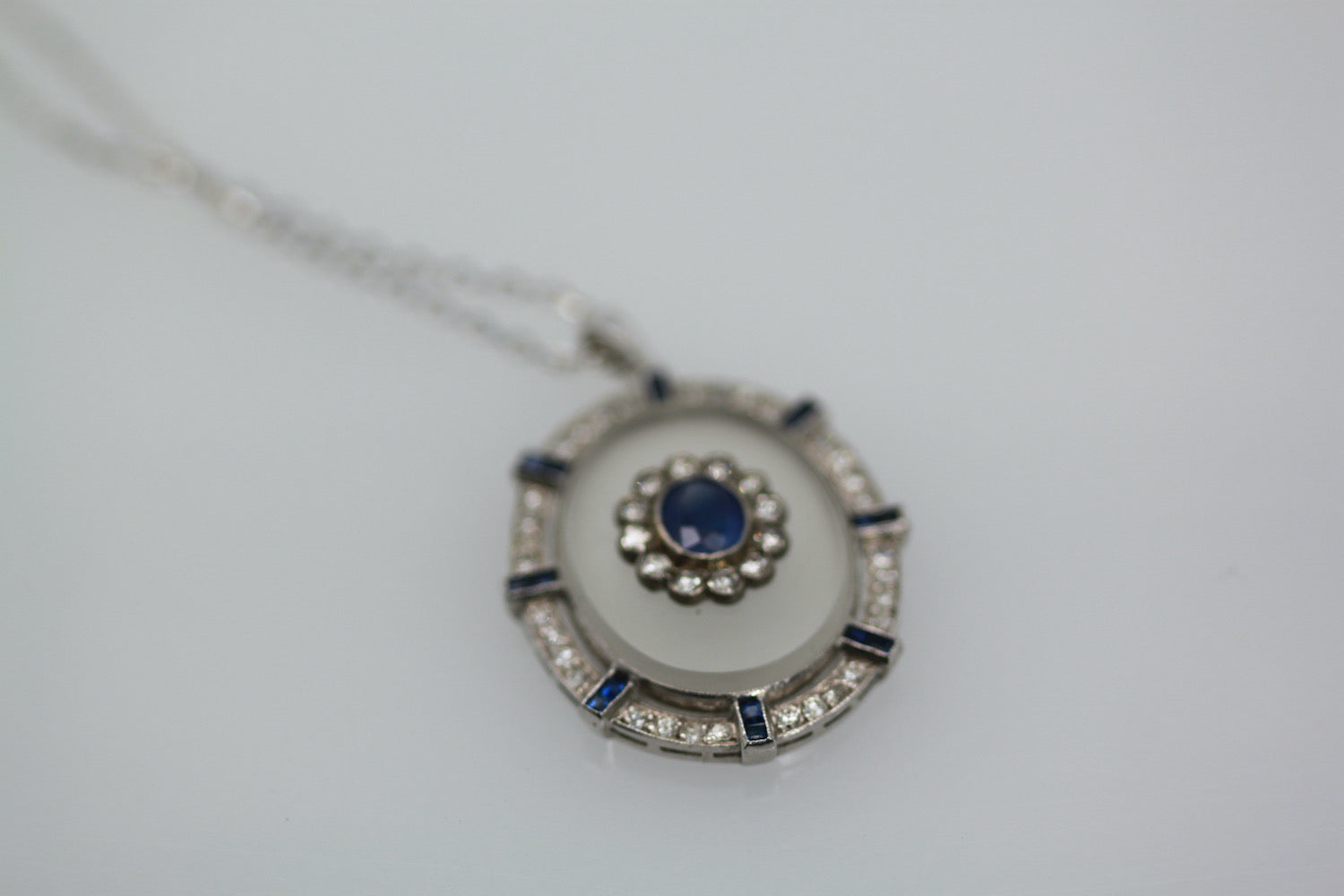 Rock Crystal Pendant Sapphire Diamonds 18K