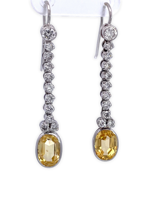 Natural Yellow Sapphire Earrings with Diamonds