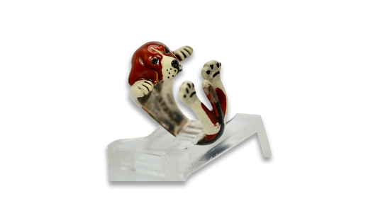 Enamel on Silver Ceramic Beagle Dog ring